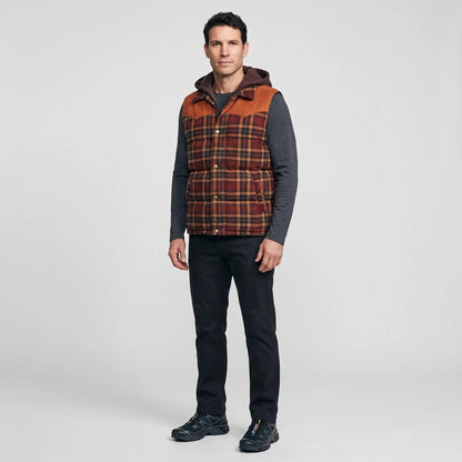 Gilet da uomo imbottito con cappuccio a quadri tartan