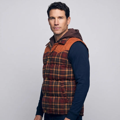 Gilet da uomo imbottito con cappuccio a quadri tartan