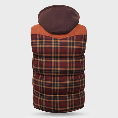 Gilet da uomo imbottito con cappuccio a quadri tartan