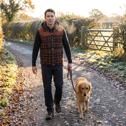 Gilet da uomo imbottito con cappuccio a quadri tartan