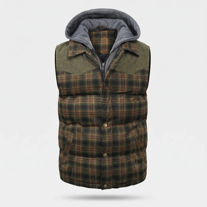 Gilet da uomo imbottito con cappuccio a quadri tartan