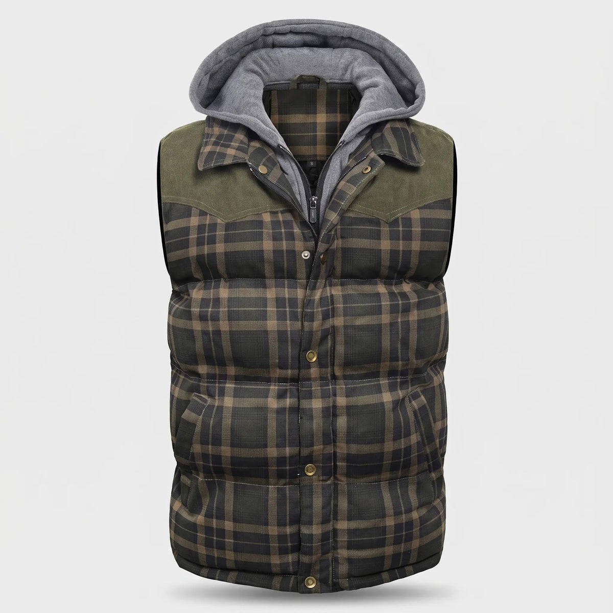 Gilet da uomo imbottito con cappuccio a quadri tartan