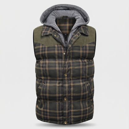 Gilet da uomo imbottito con cappuccio a quadri tartan