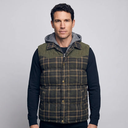 Gilet da uomo imbottito con cappuccio a quadri tartan