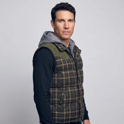 Gilet da uomo imbottito con cappuccio a quadri tartan