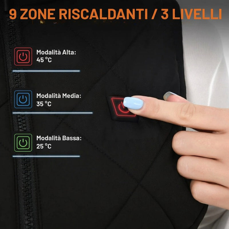 Gilet riscaldato da donna con doppio controllo e 9 zone riscaldanti