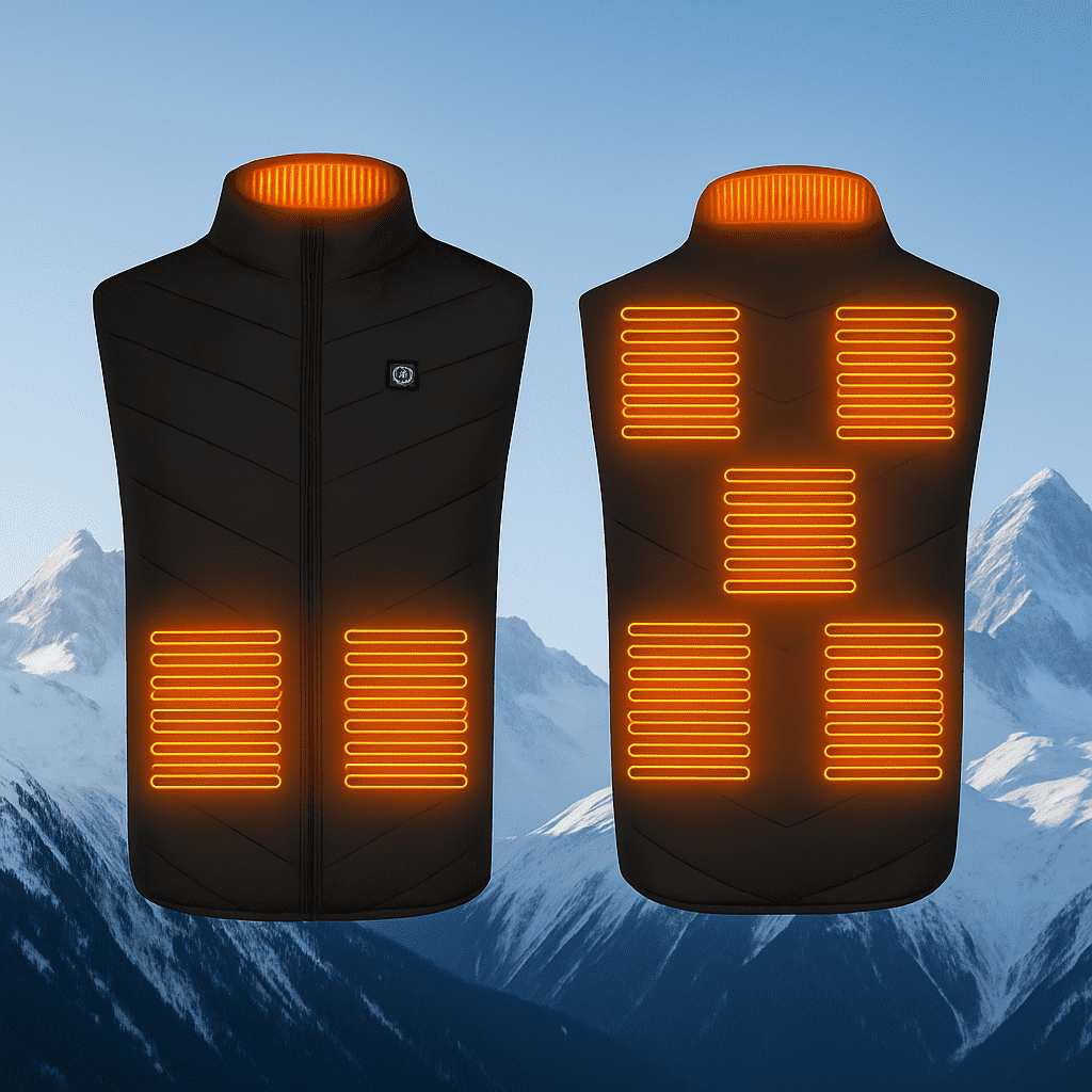 Gilet riscaldato unisex con 3 livelli di calore su schiena, addome e collo, alimentato da power bank USB, poliestere con