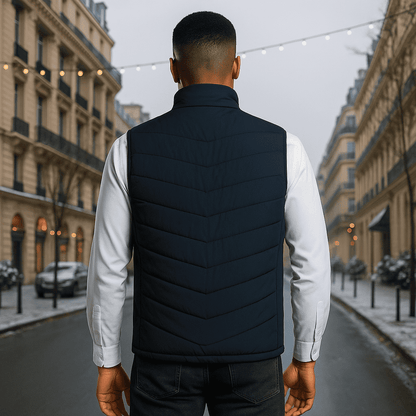 Gilet riscaldato unisex con 3 livelli di calore su schiena, addome e collo, alimentato da power bank USB, poliestere con