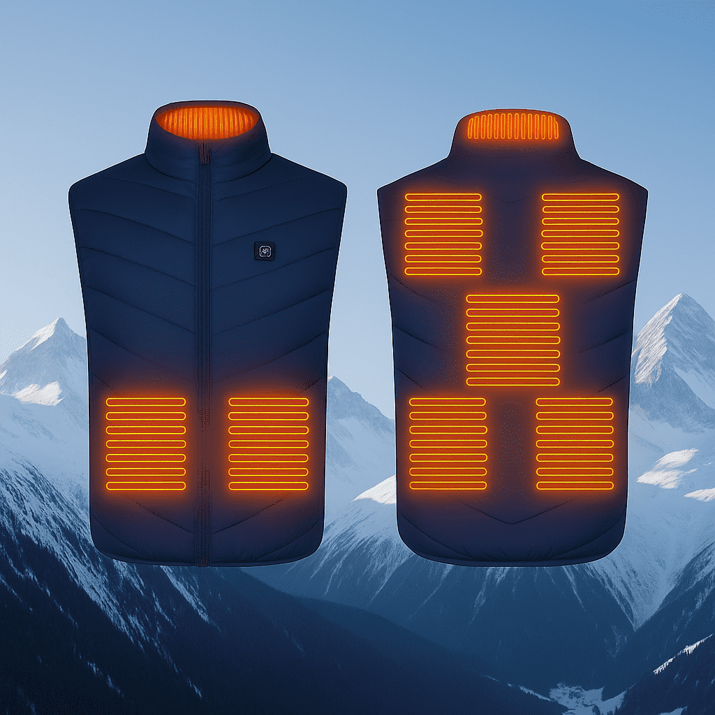 Gilet riscaldato unisex con 3 livelli di calore su schiena, addome e collo, alimentato da power bank USB, poliestere con