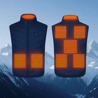 Gilet riscaldato unisex con 3 livelli di calore su schiena, addome e collo, alimentato da power bank USB, poliestere con
