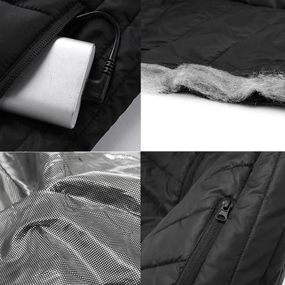 Gilet riscaldato unisex con 3 livelli di calore su schiena, addome e collo, alimentato da power bank USB, poliestere con