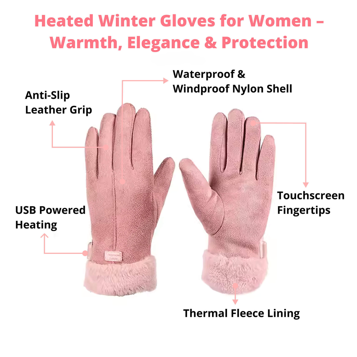 Guanti Riscaldati da Donna con Touch Screen e Ricarica USB – Guanti Termici Impermeabili Invernali