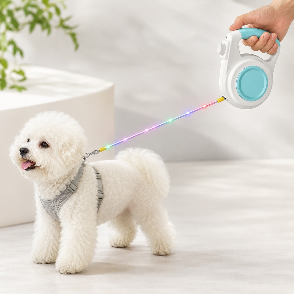 Guinzaglio Retrattile Luminoso LED Ricaricabile per Cani per Passeggiate Notturne