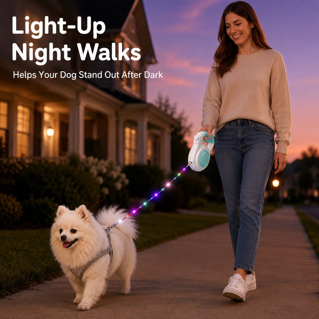 Guinzaglio Retrattile Luminoso LED Ricaricabile per Cani per Passeggiate Notturne