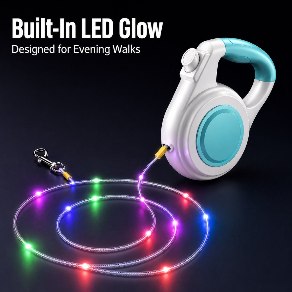 Guinzaglio Retrattile Luminoso LED Ricaricabile per Cani per Passeggiate Notturne