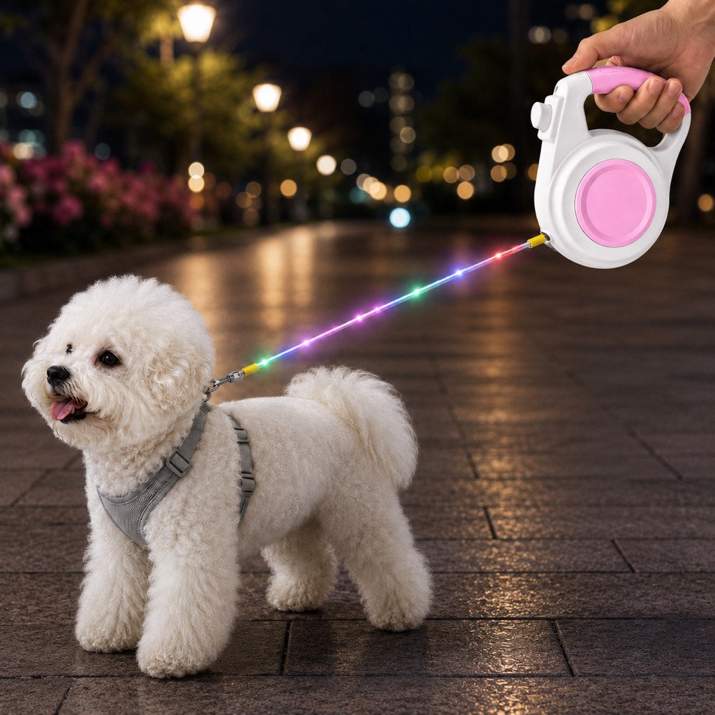 Guinzaglio Retrattile Luminoso LED Ricaricabile per Cani per Passeggiate Notturne