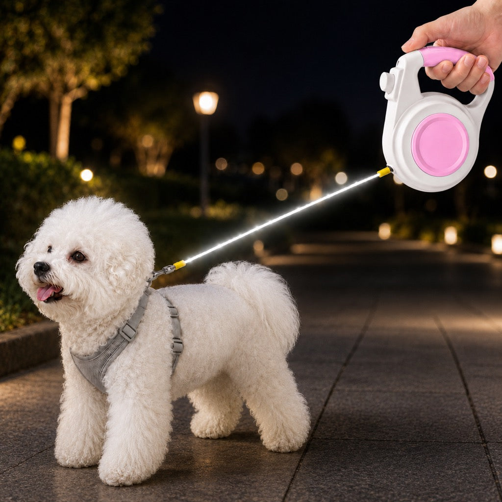Guinzaglio Retrattile Luminoso LED Ricaricabile per Cani per Passeggiate Notturne