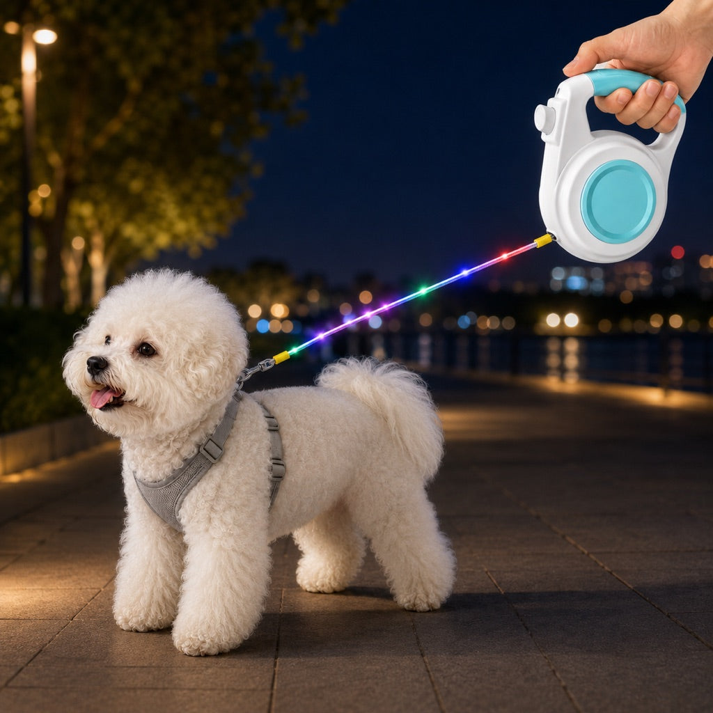 Guinzaglio Retrattile Luminoso LED Ricaricabile per Cani per Passeggiate Notturne