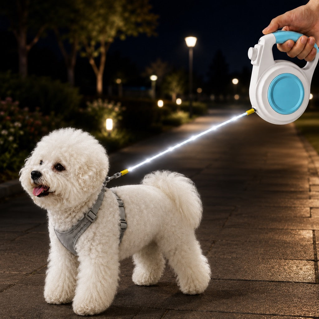 Guinzaglio Retrattile Luminoso LED Ricaricabile per Cani per Passeggiate Notturne