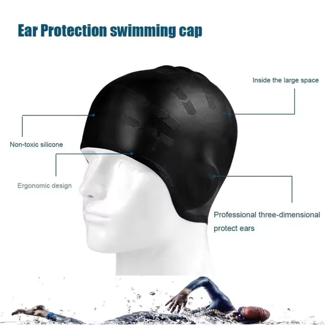 HydroFit – Cuffia da nuoto in silicone con protezione per le orecchie