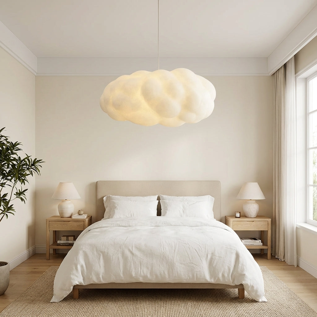 Lampada a sospensione Ardora in tessuto dalla forma scultorea per interni