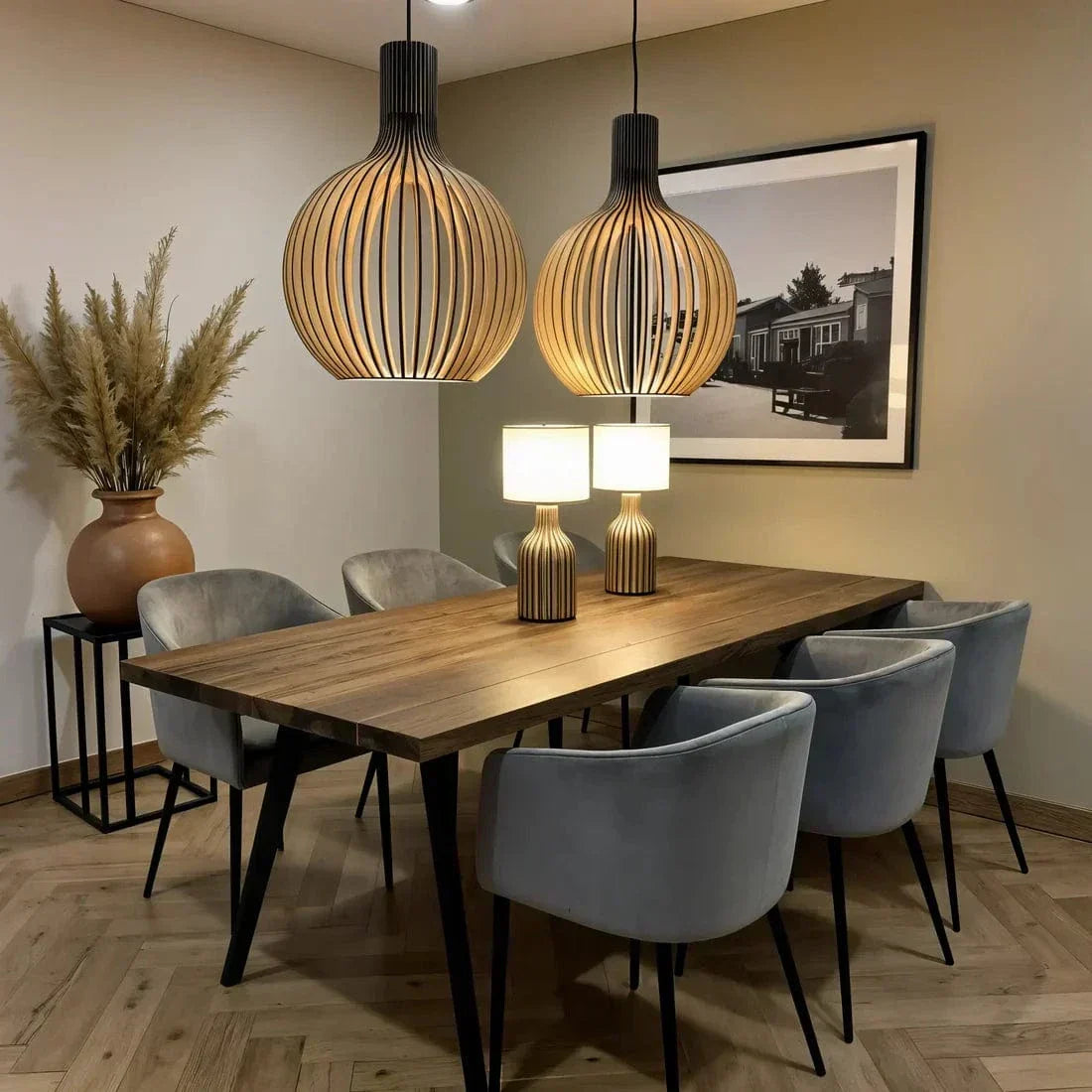 Lampada a sospensione in legno regolabile vintage con illuminazione LED