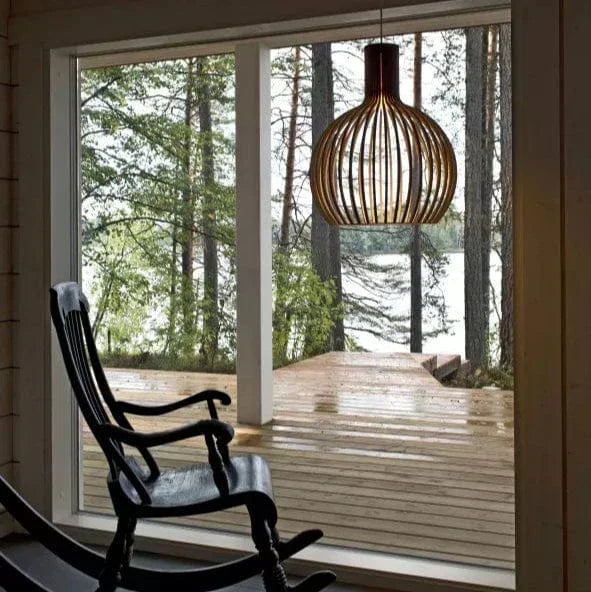 Lampada a sospensione in legno regolabile vintage con illuminazione LED