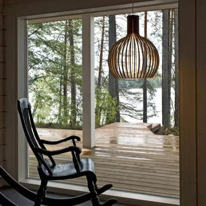Lampada a sospensione in legno regolabile vintage con illuminazione LED