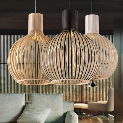 Lampada a sospensione in legno regolabile vintage con illuminazione LED