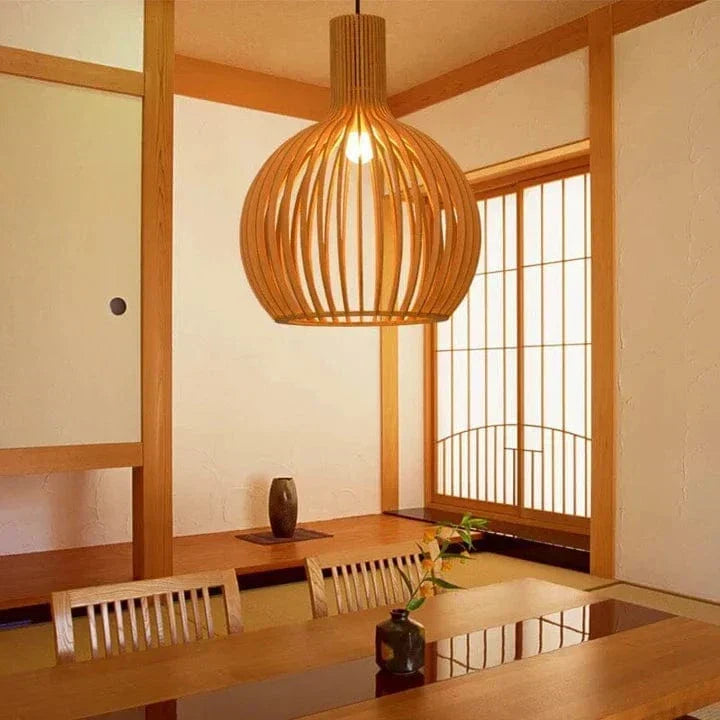 Lampada a sospensione in legno regolabile vintage con illuminazione LED