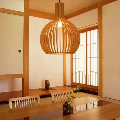Lampada a sospensione in legno regolabile vintage con illuminazione LED