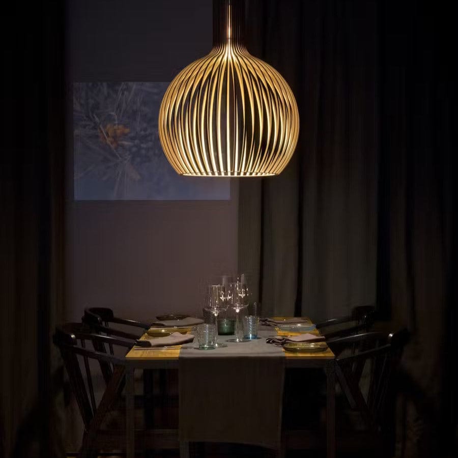 Lampada a sospensione in legno regolabile vintage con illuminazione LED