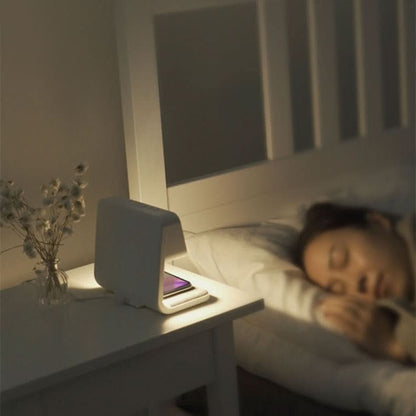 Lampada da comodino con caricatore wireless e sveglia | LED dimmerabile a 3 livelli, ricarica rapida Qi | Display LCD, s
