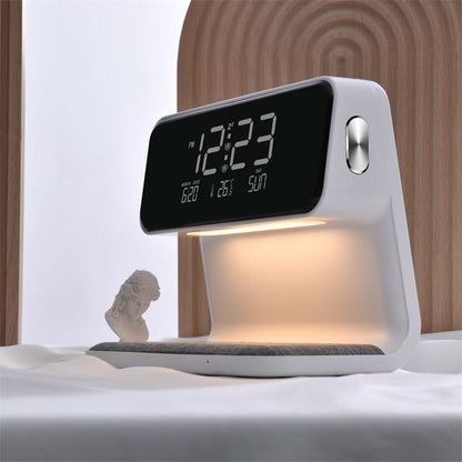 Lampada da comodino con caricatore wireless e sveglia | LED dimmerabile a 3 livelli, ricarica rapida Qi | Display LCD, s
