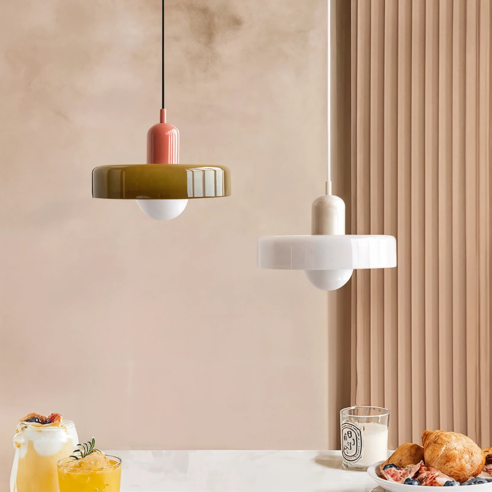 Lampada da soffitto Fjolyn in vetro colorato stile Bauhaus