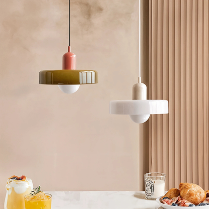 Lampada da soffitto Fjolyn in vetro colorato stile Bauhaus