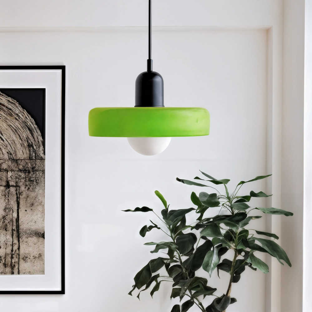 Lampada da soffitto Fjolyn in vetro colorato stile Bauhaus