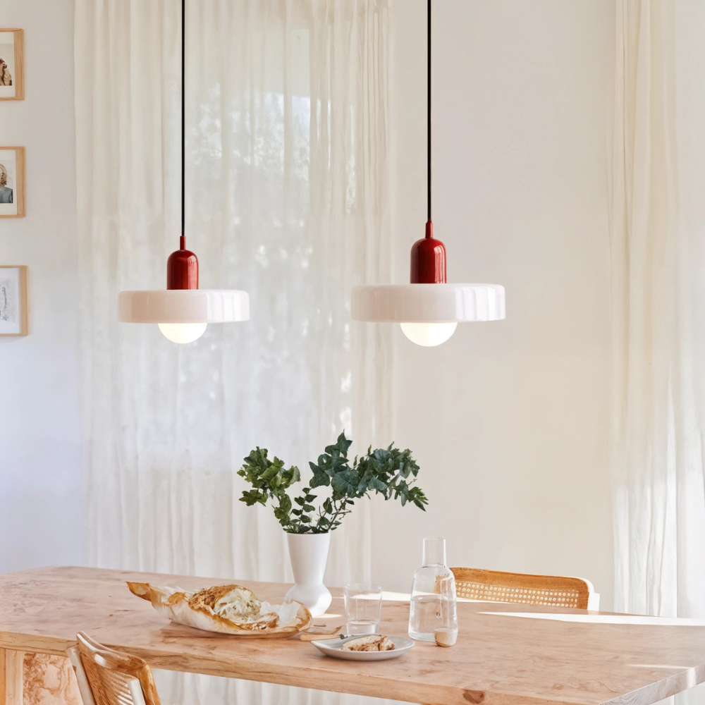 Lampada da soffitto Fjolyn in vetro colorato stile Bauhaus
