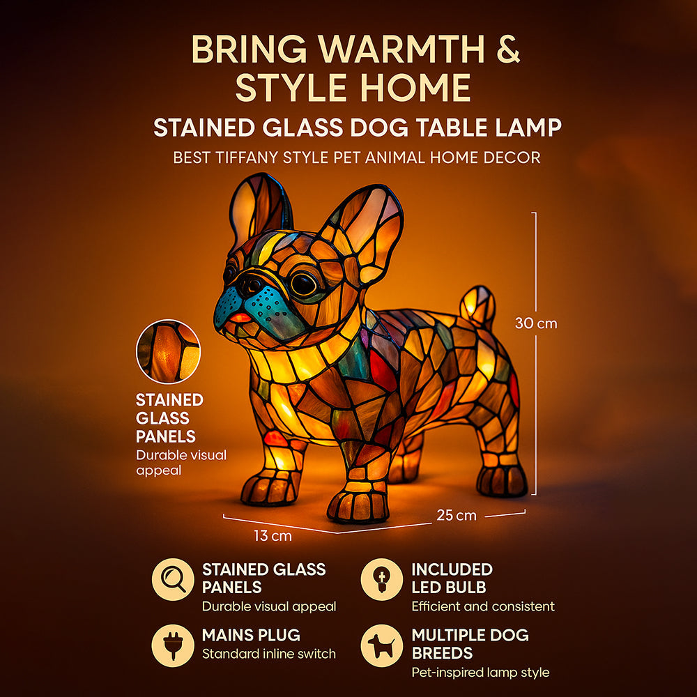 Lampada da tavolo cane stile Tiffany | Design bulldog francese in vetro colorato