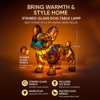 Lampada da tavolo cane stile Tiffany | Design bulldog francese in vetro colorato
