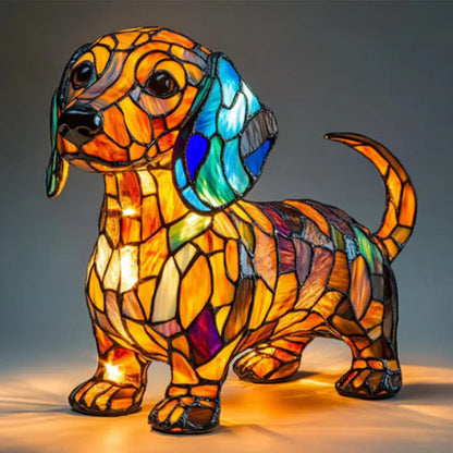 Lampada da tavolo cane stile Tiffany | Design bulldog francese in vetro colorato