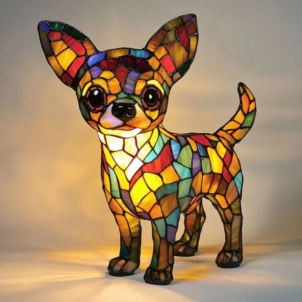 Lampada da tavolo cane stile Tiffany | Design bulldog francese in vetro colorato