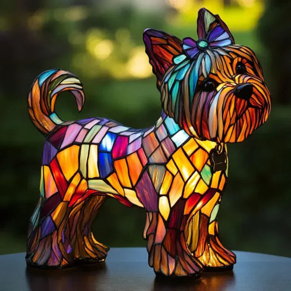 Lampada da tavolo cane stile Tiffany | Design bulldog francese in vetro colorato