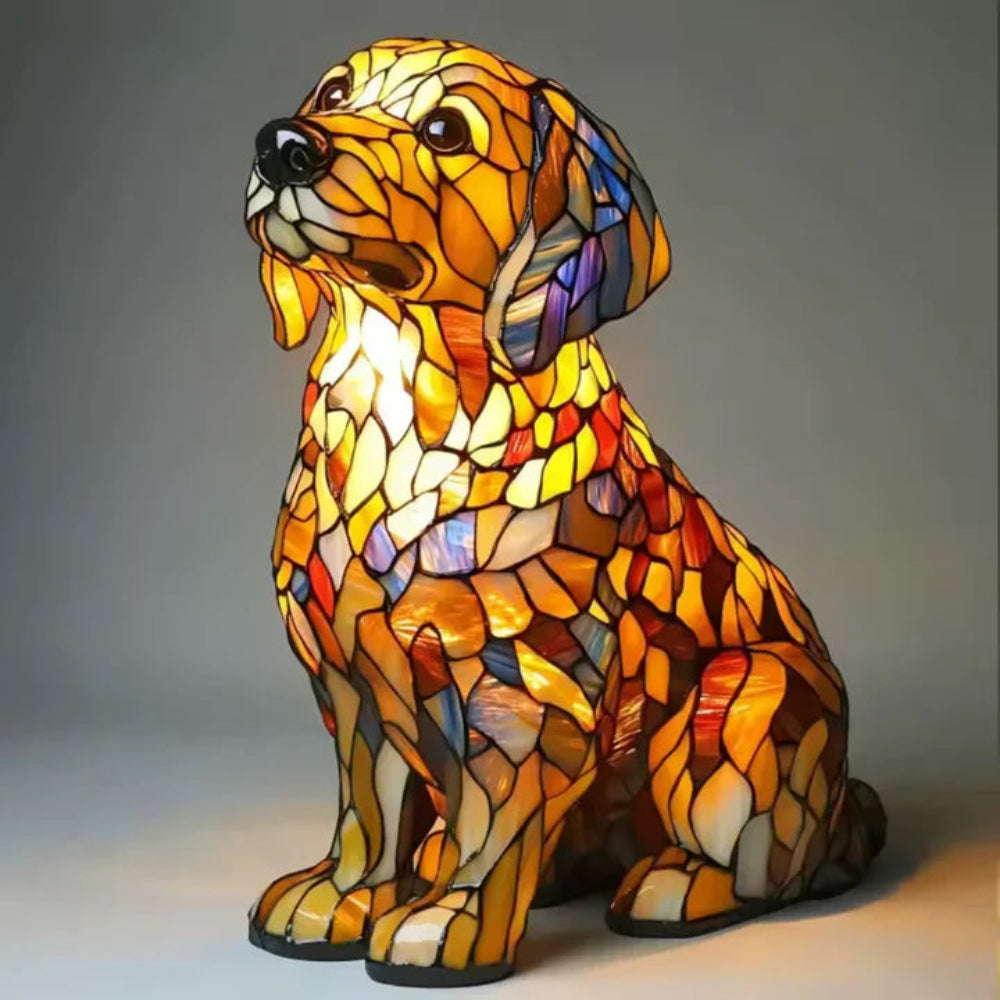 Lampada da tavolo cane stile Tiffany | Design bulldog francese in vetro colorato