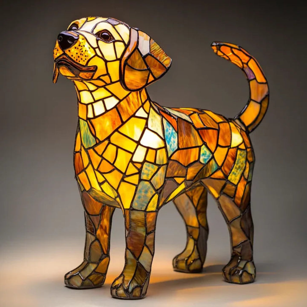 Lampada da tavolo cane stile Tiffany | Design bulldog francese in vetro colorato
