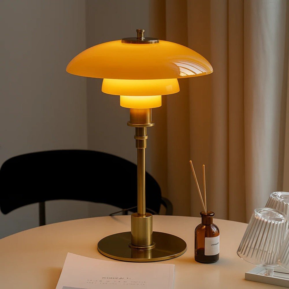 Lampada da tavolo nordica in vetro con luce calda ambientale