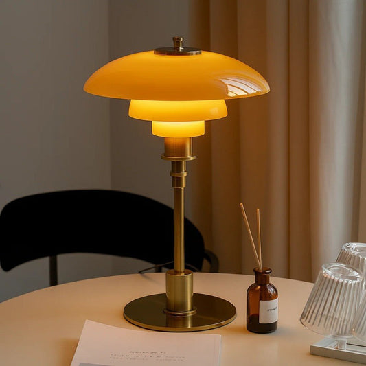 Lampada da tavolo nordica in vetro con luce calda ambientale