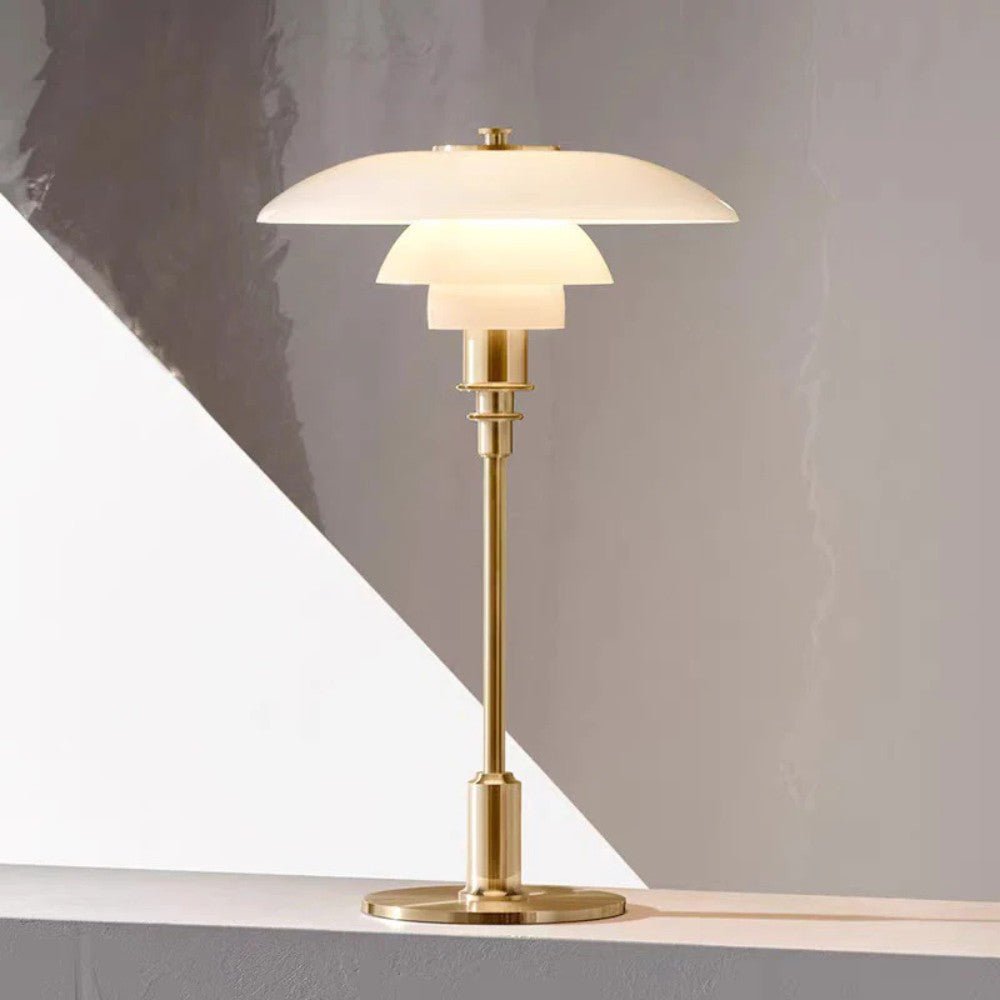 Lampada da tavolo nordica in vetro con luce calda ambientale