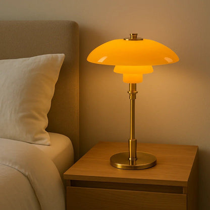 Lampada da tavolo nordica in vetro con luce calda ambientale