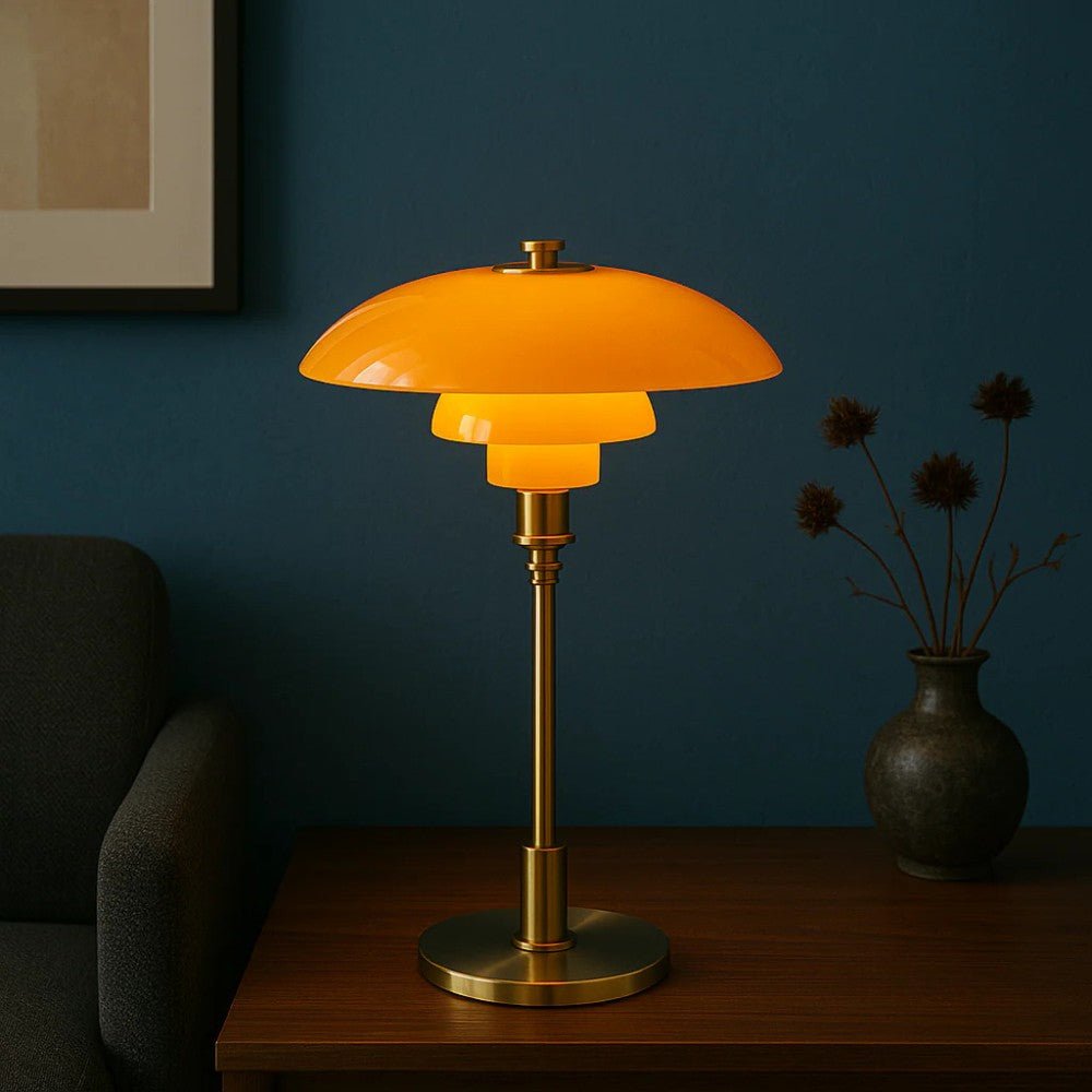 Lampada da tavolo nordica in vetro con luce calda ambientale